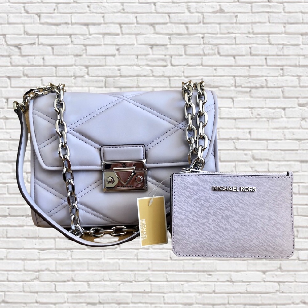 🎉HP🎉MICHAEL KORS • Serena Leather Shoulder Bag & Coinpurse in Lavendar Mist - Picture 1 of 13